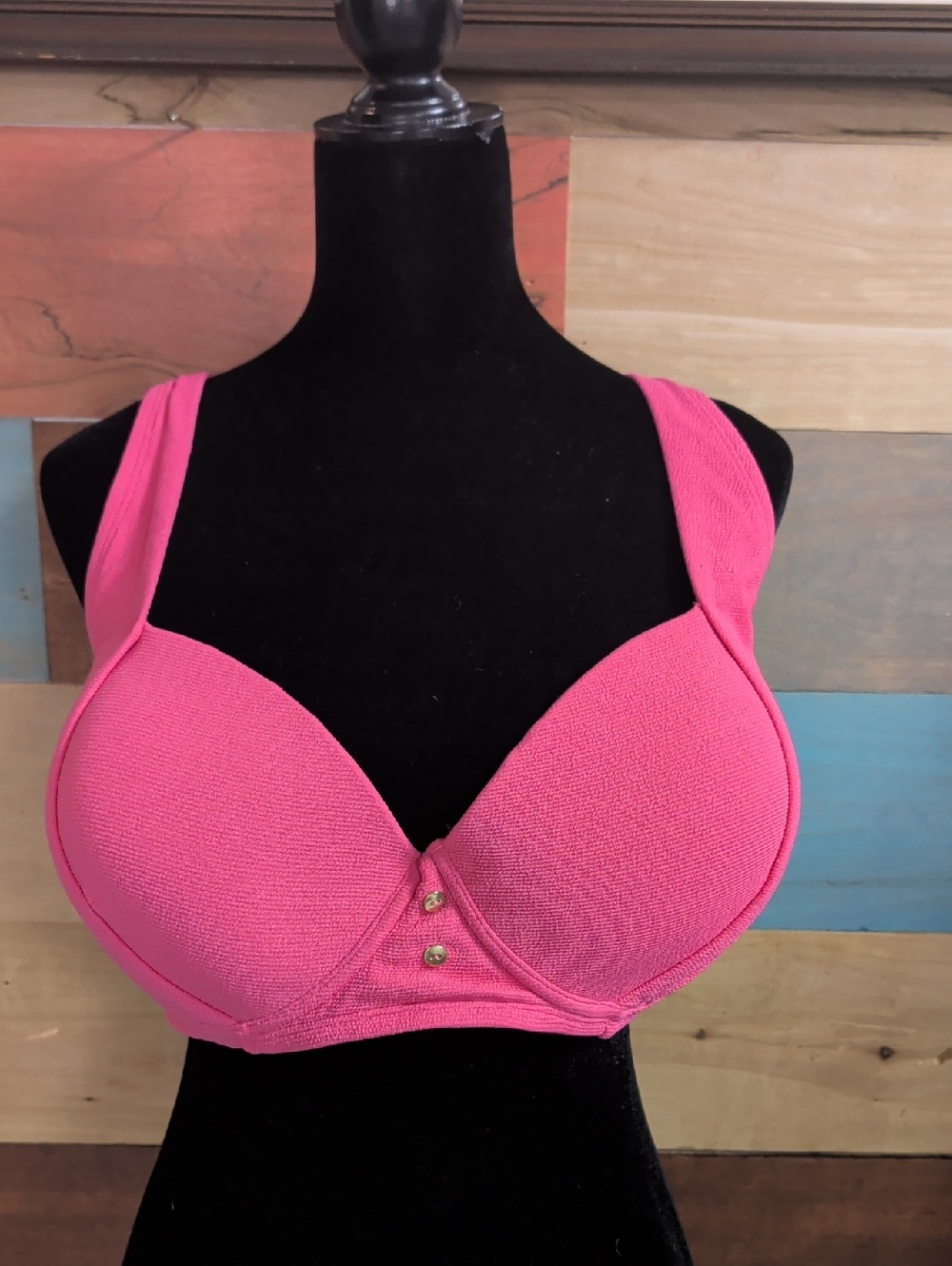 Time and Tru Hot Pink Wireless Bikini Top with Front Hook Detail